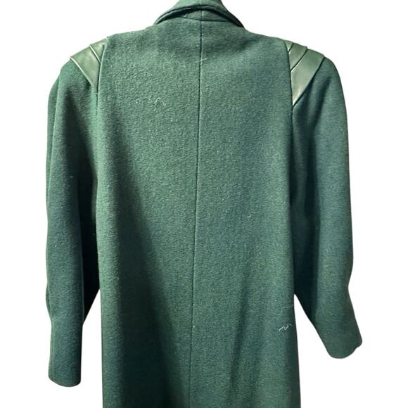 Vintage Emerald Green Double Breasted Worthington Wool Blend Leather Coat Sz 8 - Picture 8 of 14